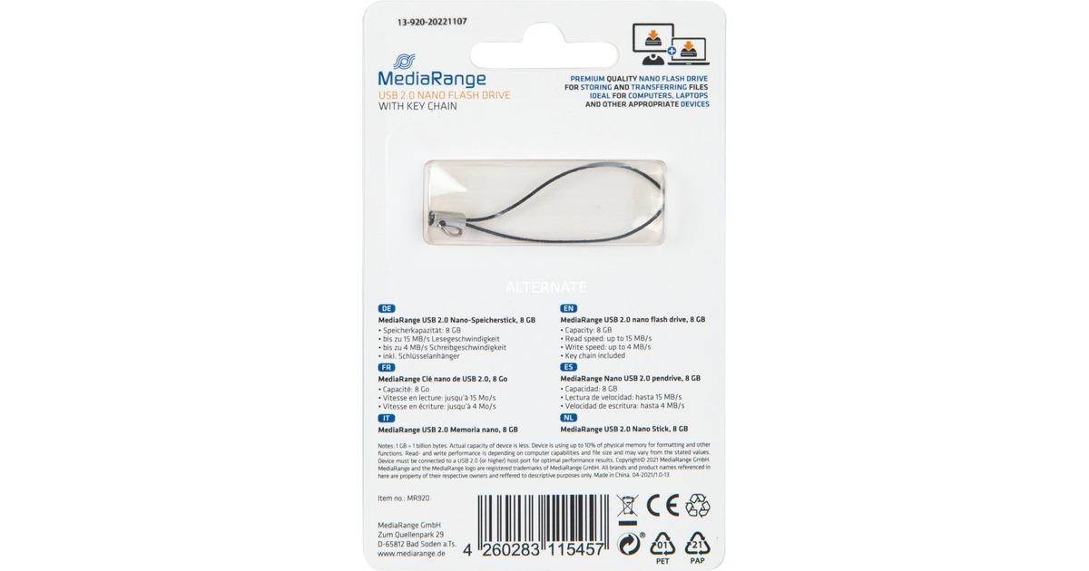 MediaRange USB Nano 8 GB, USB-Stick(schwarz, USB-A 2.0)