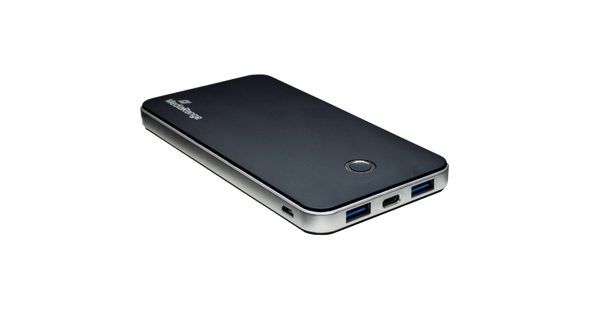 MediaRangePowerbank 10.000 mAh(schwarz/silber, Power Delivery Schnellladetechnologie)