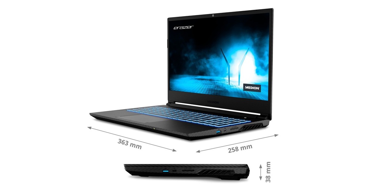 Medion ERAZER Crawler E25 (MD62326), Gaming-Notebook(schwarz, Windows 11 Home 64-Bit, 39.6 cm (15.6 Zoll) & 144 Hz Display, 512 GB SSD)