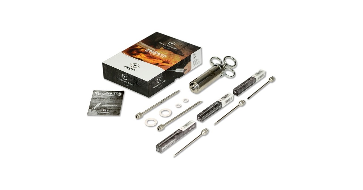 Moesta BBQ-Spritze No.1, Edelstahl-Bratenspritze(edelstahl, mit 5 Nadeln)