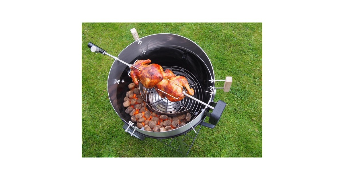 Moesta Rotisserie-Set für Smokin' PizzaRing, für 47cm + 50cm Kugelgrill, Grillspieß(silber/schwarz, Batteriebetrieb)