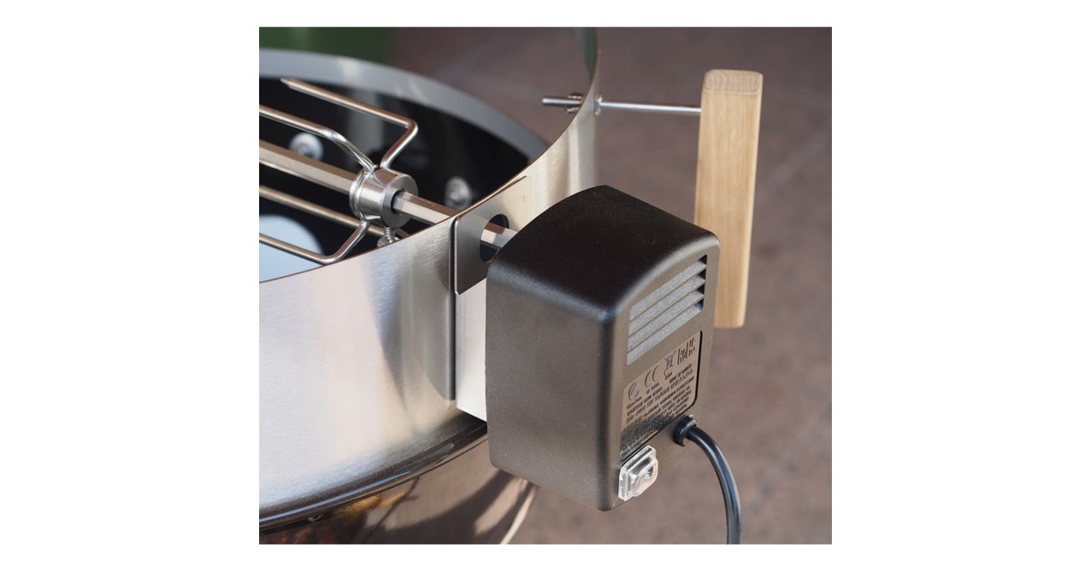 Moesta Rotisserie-Set für Smokin' PizzaRing, für 57 / 58 / 60cm Kugelgrill, Grillspieß(silber/schwarz, Batteriebetrieb)