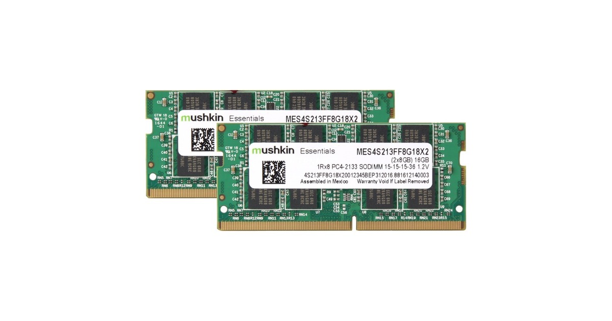Mushkin SO-DIMM 16 GB DDR4-2133 (2x 8 GB) Dual-Kit, Arbeitsspeicher(MES4S213FF8G18X2, Essentials)