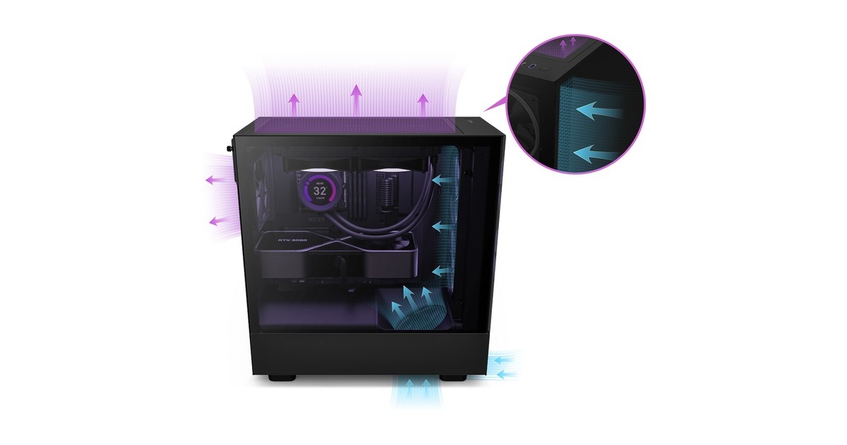 NZXT H5 Elite All Black, Tower-Gehäuse(schwarz, Tempered Glass)