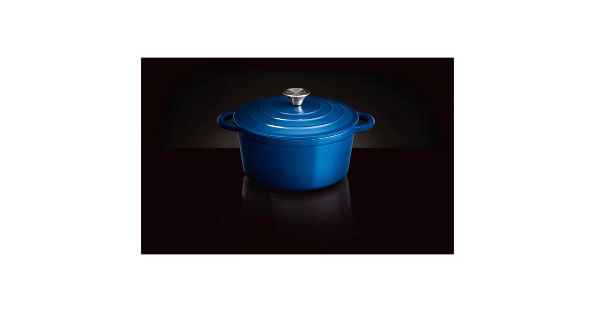 Napoleon Bräter aus Gusseisen, emailliert,Ø 23cm, 4 Liter(blau/weiß, mit Deckel)