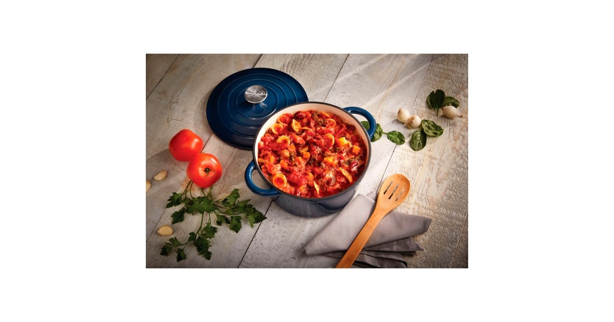 Napoleon Bräter aus Gusseisen, emailliert,Ø 23cm, 4 Liter(blau/weiß, mit Deckel)