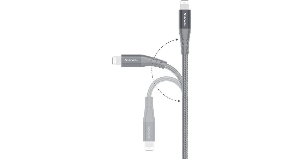 Lightning Stecker(silber/grau, 2 Meter, PD, gesleevt)