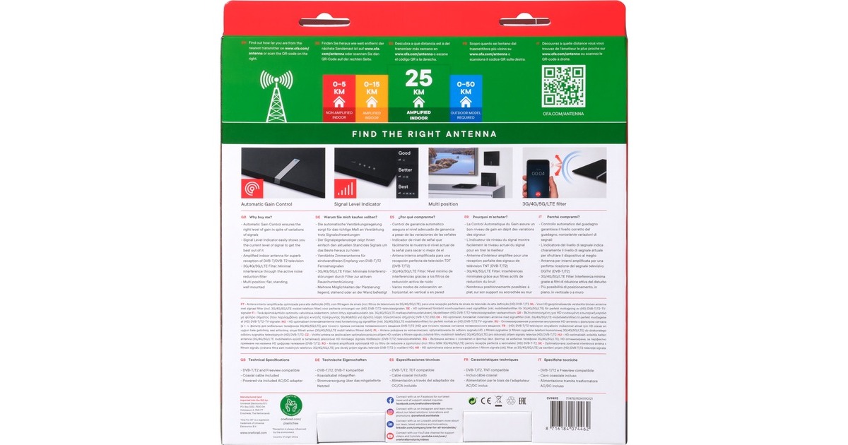 One for all DVB-T2 Zimmerantenne SV9495-5G(schwarz)