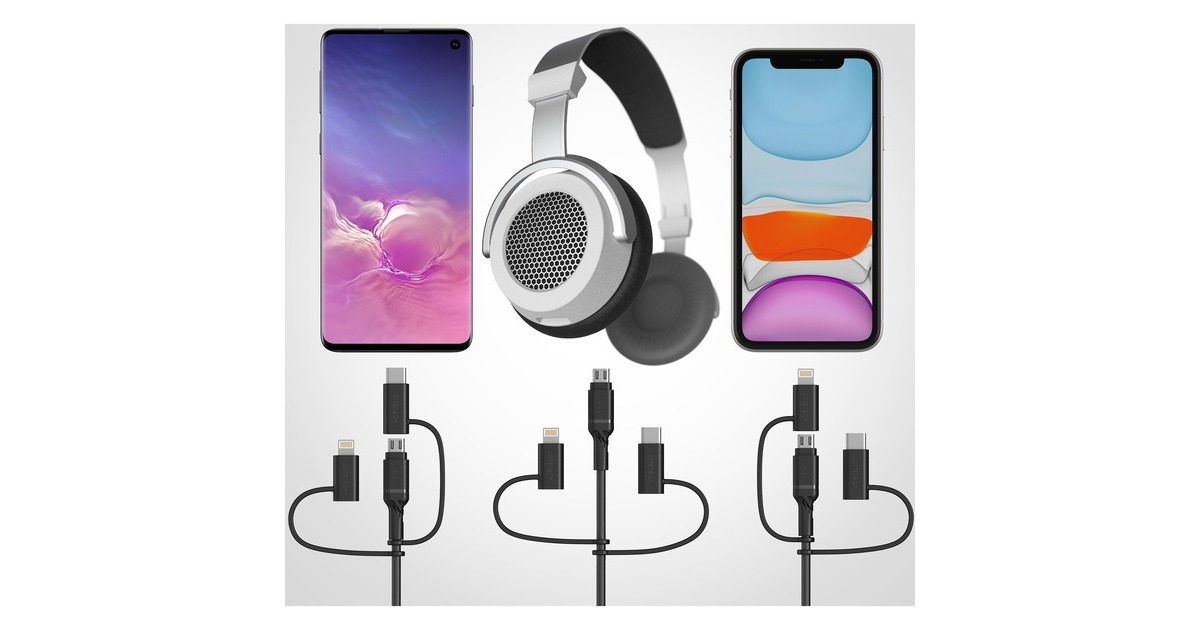 Micro-USB + USB-C + Lightning Stecker(schwarz, 1 Meter)