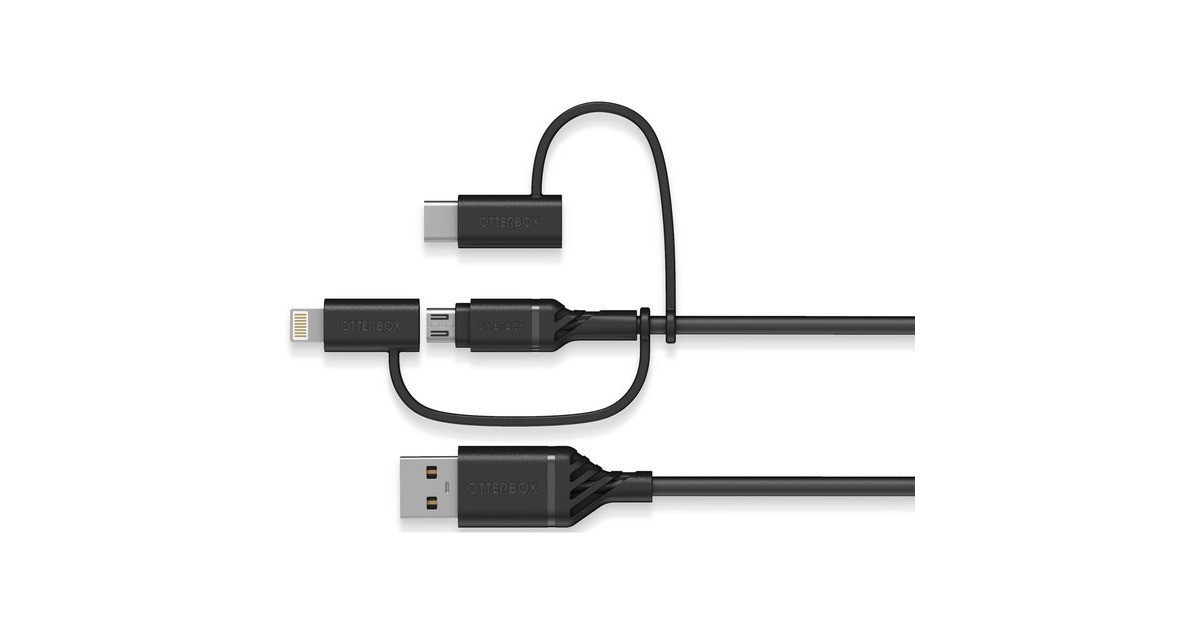 Micro-USB + USB-C + Lightning Stecker(schwarz, 1 Meter)