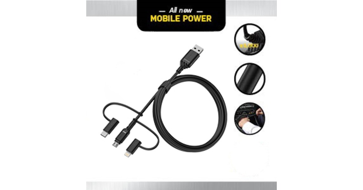 Micro-USB + USB-C + Lightning Stecker(schwarz, 1 Meter)