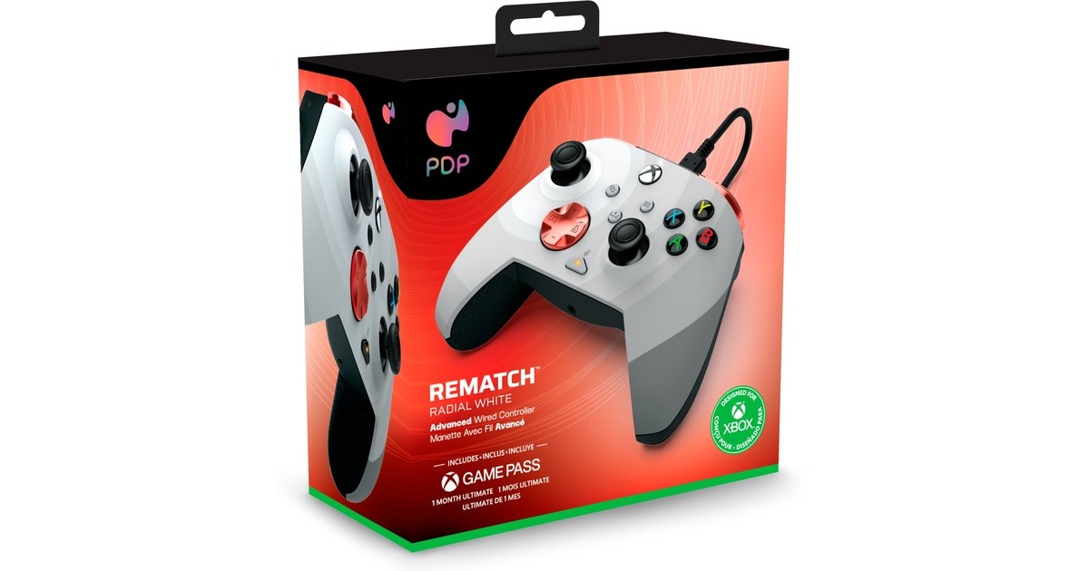PDP Rematch Advanced Wired Controller - Radial White, Gamepad(grau/rot, für Xbox Series X|S, Xbox One, PC)