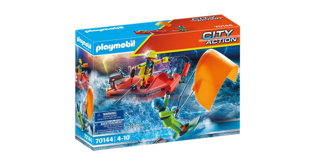 PLAYMOBIL 70144 City Action Seenot: Kitesurfer-Rettung mit Boot, Konstruktionsspielzeug