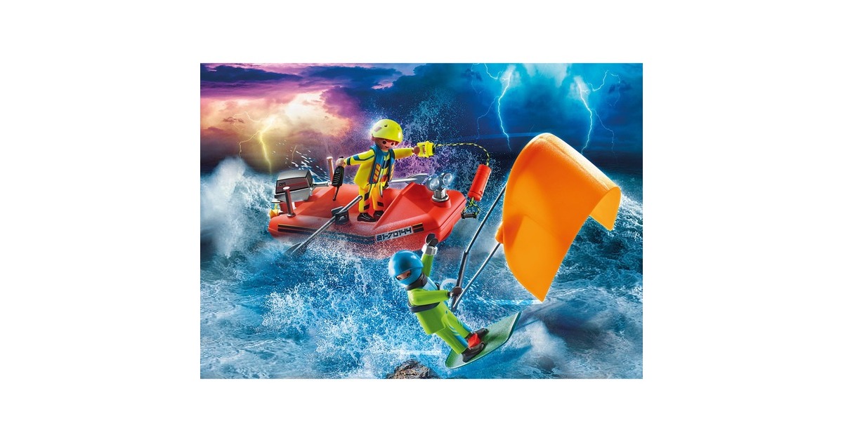 PLAYMOBIL 70144 City Action Seenot: Kitesurfer-Rettung mit Boot, Konstruktionsspielzeug