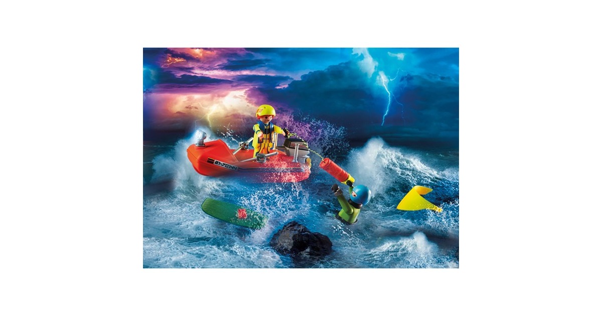 PLAYMOBIL 70144 City Action Seenot: Kitesurfer-Rettung mit Boot, Konstruktionsspielzeug