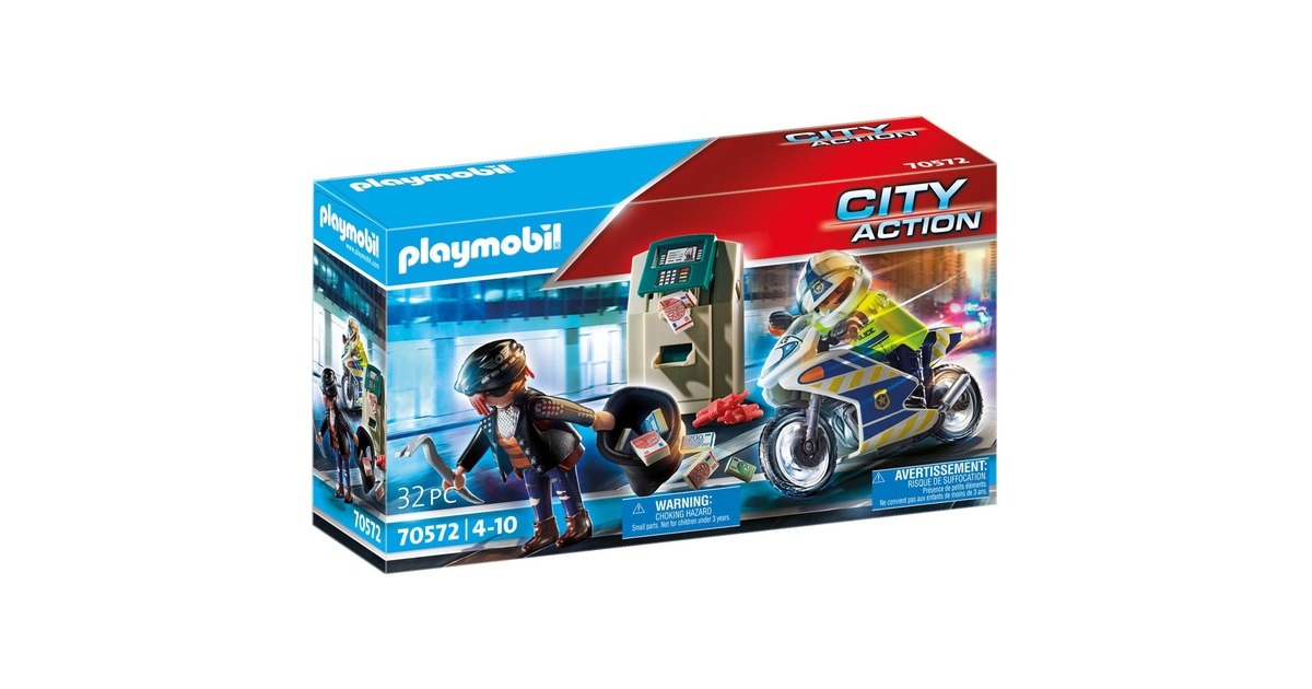 PLAYMOBIL 70572 City Action - Polizei-Motorrad: Verfolgung des Geldräubers, Konstruktionsspielzeug