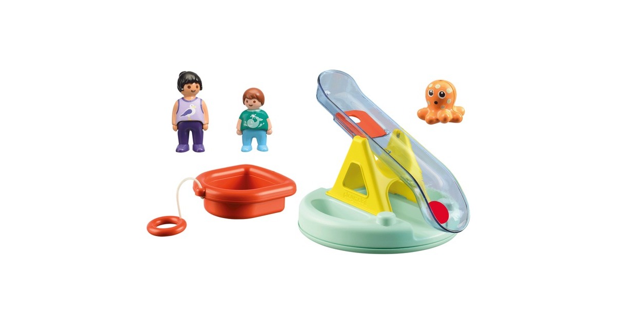 PLAYMOBIL 70635 1.2.3 AQUA Badeinsel mit Wasserrutsche, Konstruktionsspielzeug