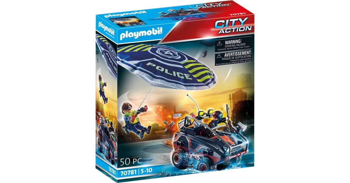 PLAYMOBIL 70781 City Action Polizei-Fallschirm: Verfolgung des Amphibien-Fahrzeugs, Konstruktionsspielzeug