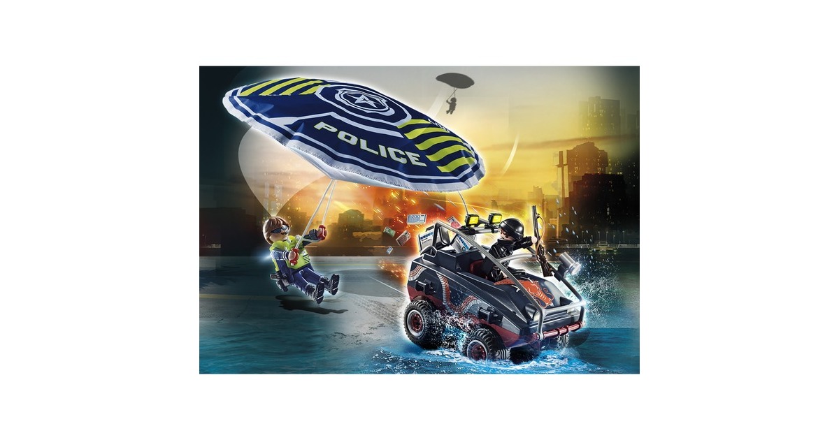 PLAYMOBIL 70781 City Action Polizei-Fallschirm: Verfolgung des Amphibien-Fahrzeugs, Konstruktionsspielzeug