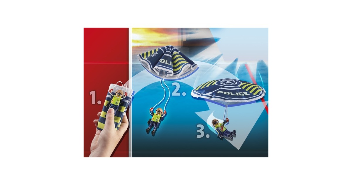 PLAYMOBIL 70781 City Action Polizei-Fallschirm: Verfolgung des Amphibien-Fahrzeugs, Konstruktionsspielzeug
