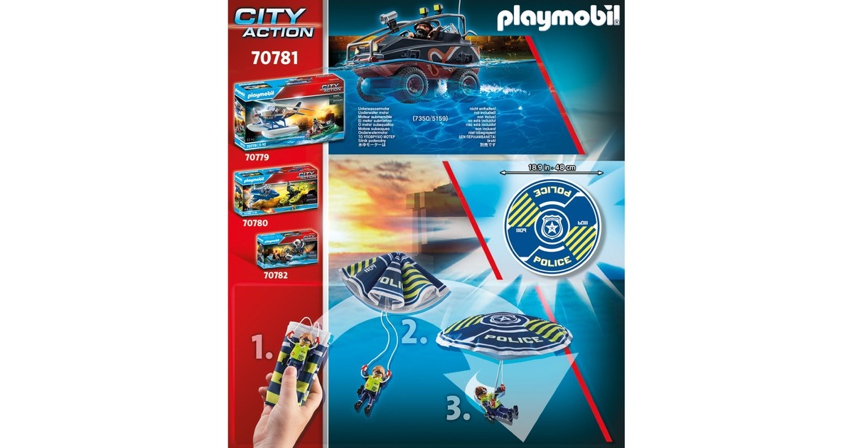 PLAYMOBIL 70781 City Action Polizei-Fallschirm: Verfolgung des Amphibien-Fahrzeugs, Konstruktionsspielzeug