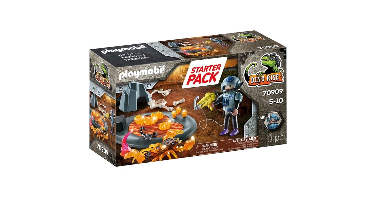 PLAYMOBIL 70909 Dino Rise Starter Pack Kampf gegen den Feuerskorpion, Konstruktionsspielzeug