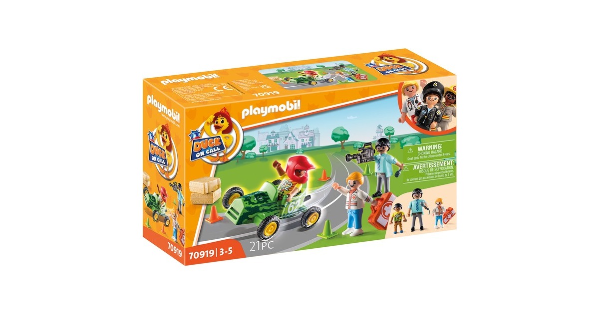 PLAYMOBIL 70919 DUCK ON CALL Notarzt Action. Hilf dem Rennfahrer!, Konstruktionsspielzeug