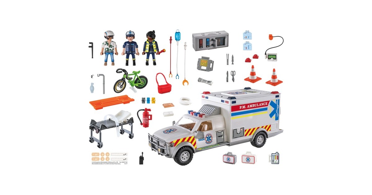 PLAYMOBIL 70936 City Action Rettungs-Fahrzeug: US Ambulance, Konstruktionsspielzeug(Mit Licht und original US Rettungswagen-Sirenen-Sound)