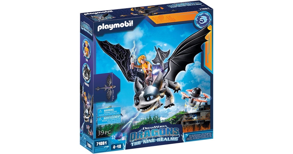 PLAYMOBIL 71081 Dragons: The Nine Realms - Thunder & Tom, Konstruktionsspielzeug(Mit Schuss- und Leuchtfunktion)