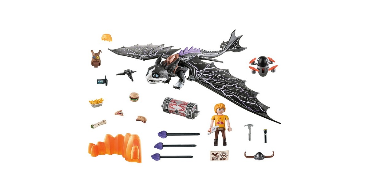 PLAYMOBIL 71081 Dragons: The Nine Realms - Thunder & Tom, Konstruktionsspielzeug(Mit Schuss- und Leuchtfunktion)