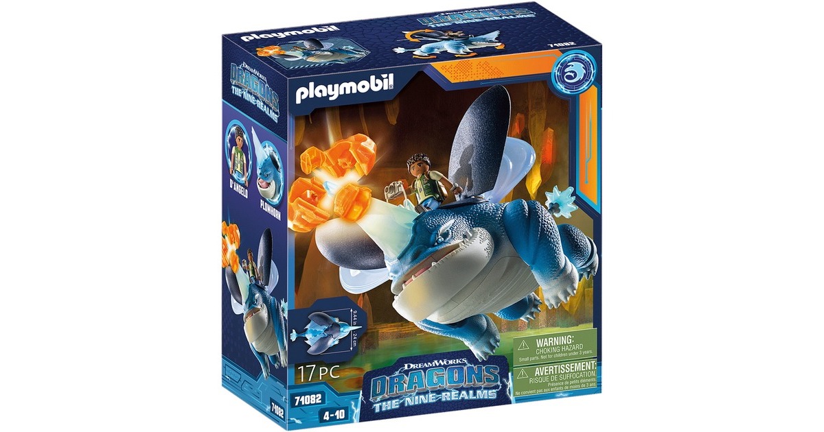 PLAYMOBIL 71082 Dragons: The Nine Realms - Plowhorn & D'Angelo, Konstruktionsspielzeug(Mit Kristallfels zum Sprengen)