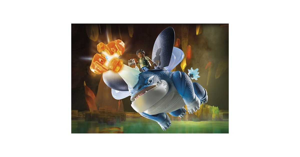 PLAYMOBIL 71082 Dragons: The Nine Realms - Plowhorn & D'Angelo, Konstruktionsspielzeug(Mit Kristallfels zum Sprengen)