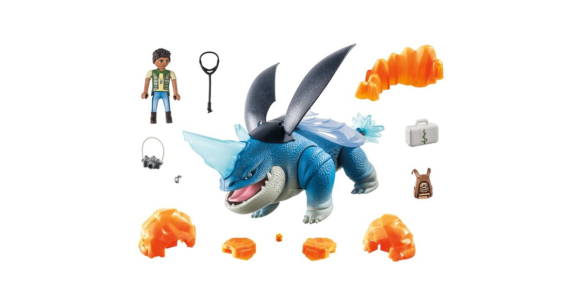 PLAYMOBIL 71082 Dragons: The Nine Realms - Plowhorn & D'Angelo, Konstruktionsspielzeug(Mit Kristallfels zum Sprengen)