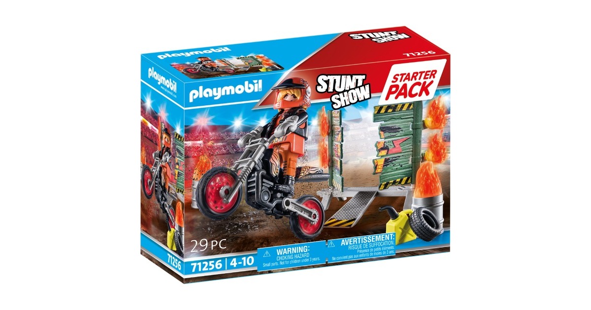 PLAYMOBIL 71256 Stuntshow Starter Pack Stuntshow Motorrad mit Feuerwand, Konstruktionsspielzeug