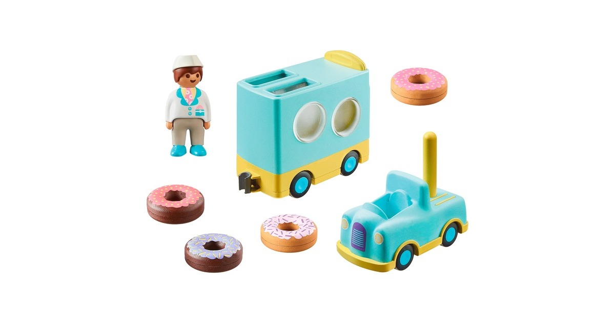 PLAYMOBIL 71325 1.2.3: Verrückter Donut Truck mit Stapel- und Sortierfunktion, Konstruktionsspielzeug