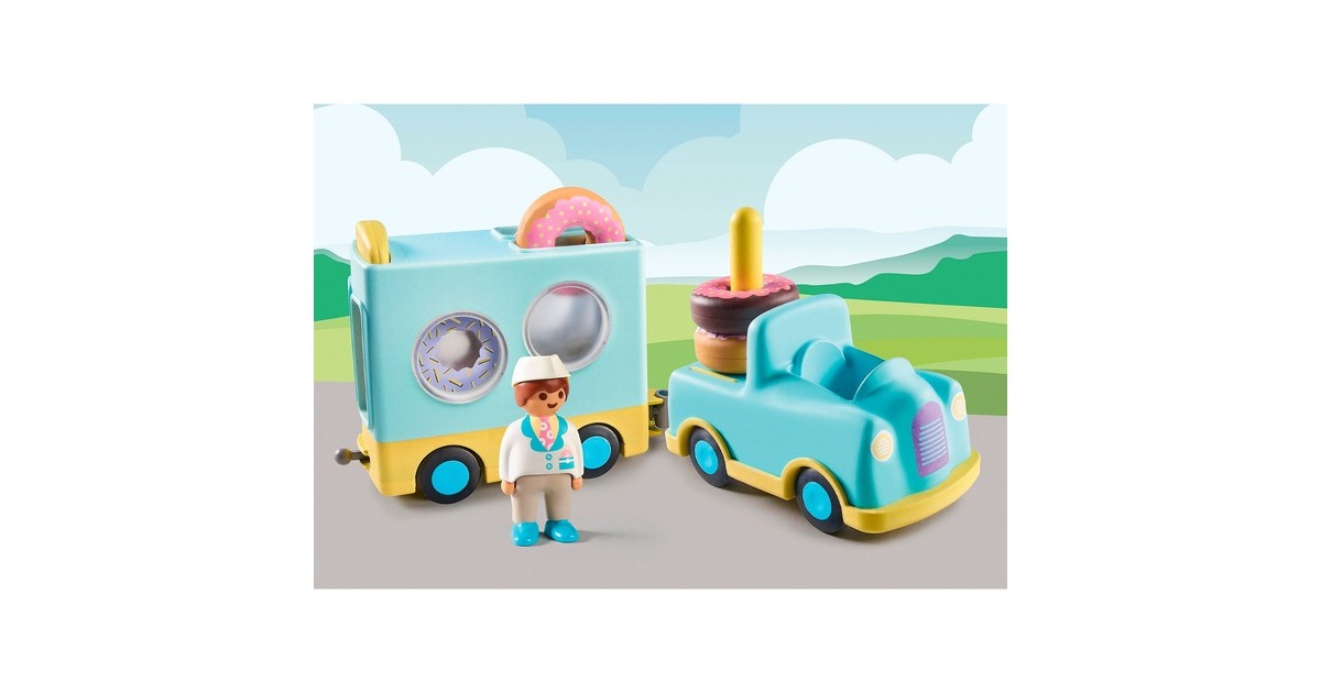 PLAYMOBIL 71325 1.2.3: Verrückter Donut Truck mit Stapel- und Sortierfunktion, Konstruktionsspielzeug