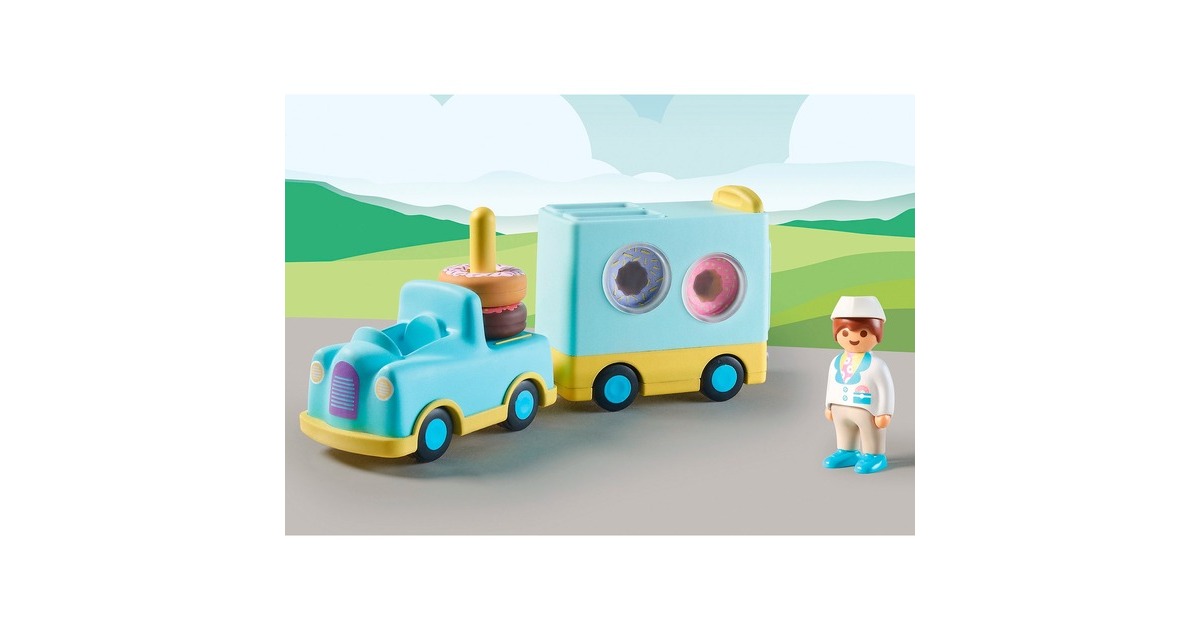 PLAYMOBIL 71325 1.2.3: Verrückter Donut Truck mit Stapel- und Sortierfunktion, Konstruktionsspielzeug