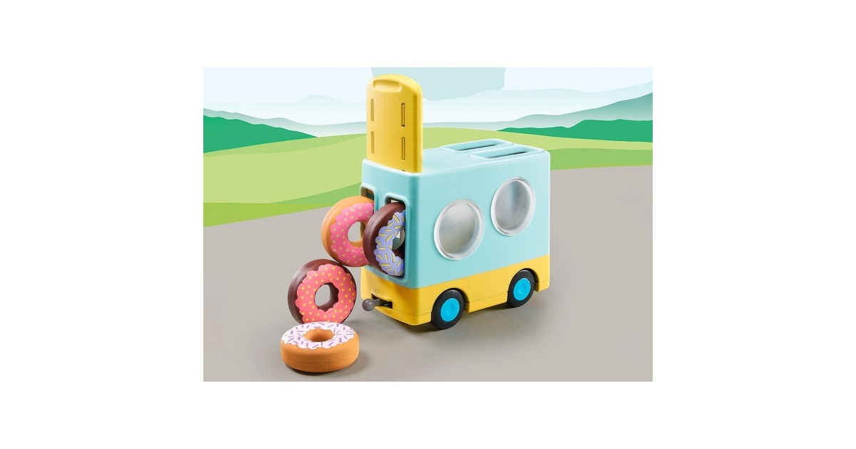 PLAYMOBIL 71325 1.2.3: Verrückter Donut Truck mit Stapel- und Sortierfunktion, Konstruktionsspielzeug