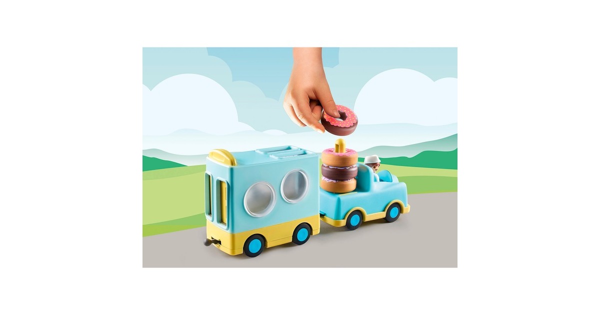 PLAYMOBIL 71325 1.2.3: Verrückter Donut Truck mit Stapel- und Sortierfunktion, Konstruktionsspielzeug