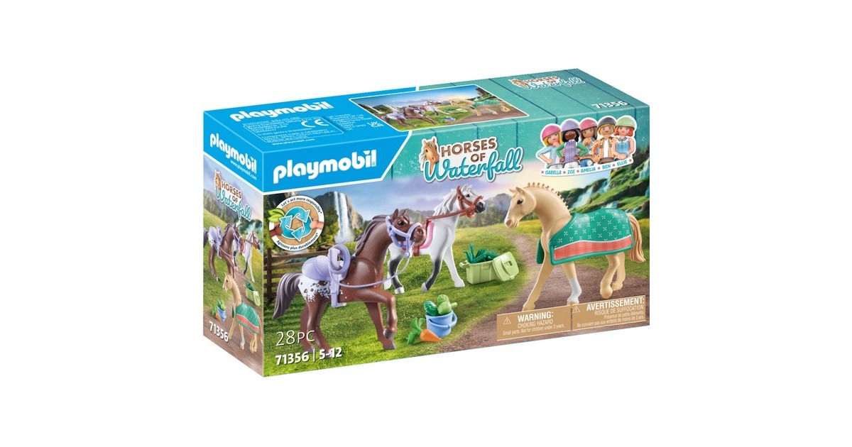 PLAYMOBIL 71356 Horses of Waterfall 3 Pferde: Morgan, Quarter Horse & Shagya Araber, Konstruktionsspielzeug