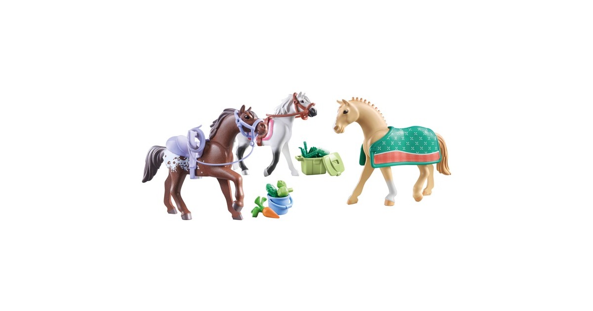 PLAYMOBIL 71356 Horses of Waterfall 3 Pferde: Morgan, Quarter Horse & Shagya Araber, Konstruktionsspielzeug