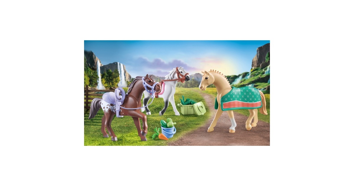PLAYMOBIL 71356 Horses of Waterfall 3 Pferde: Morgan, Quarter Horse & Shagya Araber, Konstruktionsspielzeug