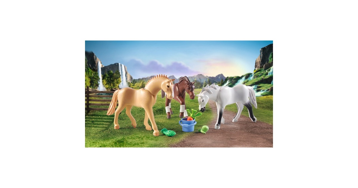 PLAYMOBIL 71356 Horses of Waterfall 3 Pferde: Morgan, Quarter Horse & Shagya Araber, Konstruktionsspielzeug
