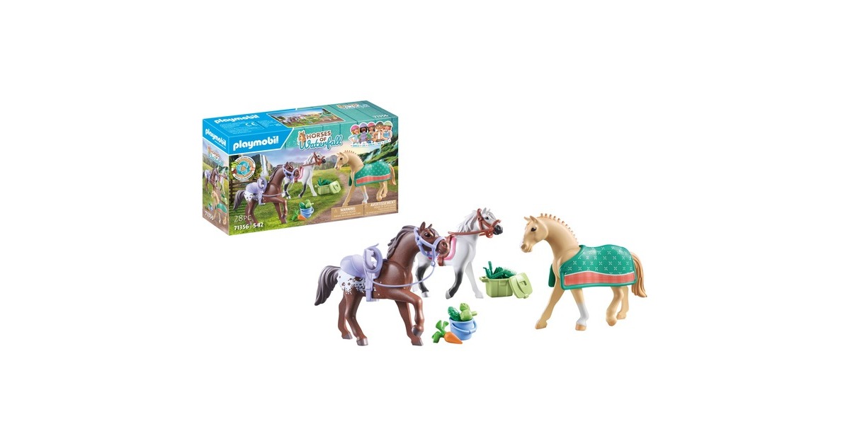 PLAYMOBIL 71356 Horses of Waterfall 3 Pferde: Morgan, Quarter Horse & Shagya Araber, Konstruktionsspielzeug