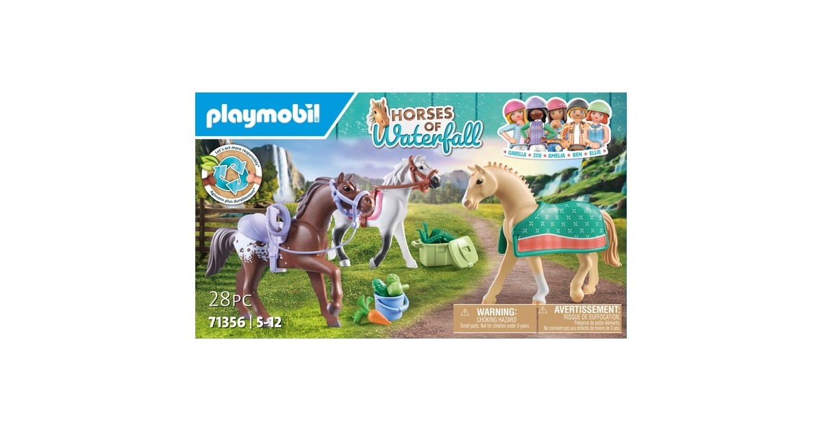 PLAYMOBIL 71356 Horses of Waterfall 3 Pferde: Morgan, Quarter Horse & Shagya Araber, Konstruktionsspielzeug