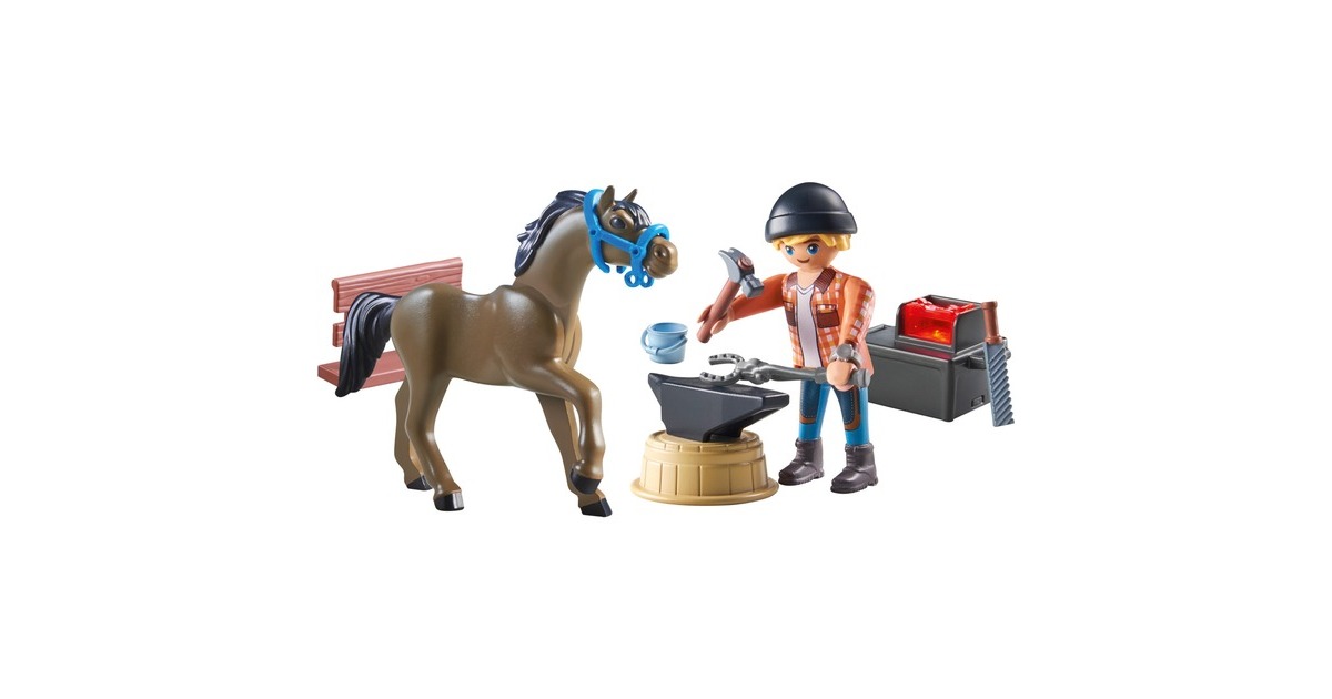 PLAYMOBIL 71357 Horses of Waterfall Hufschmied Ben & Achilles, Konstruktionsspielzeug