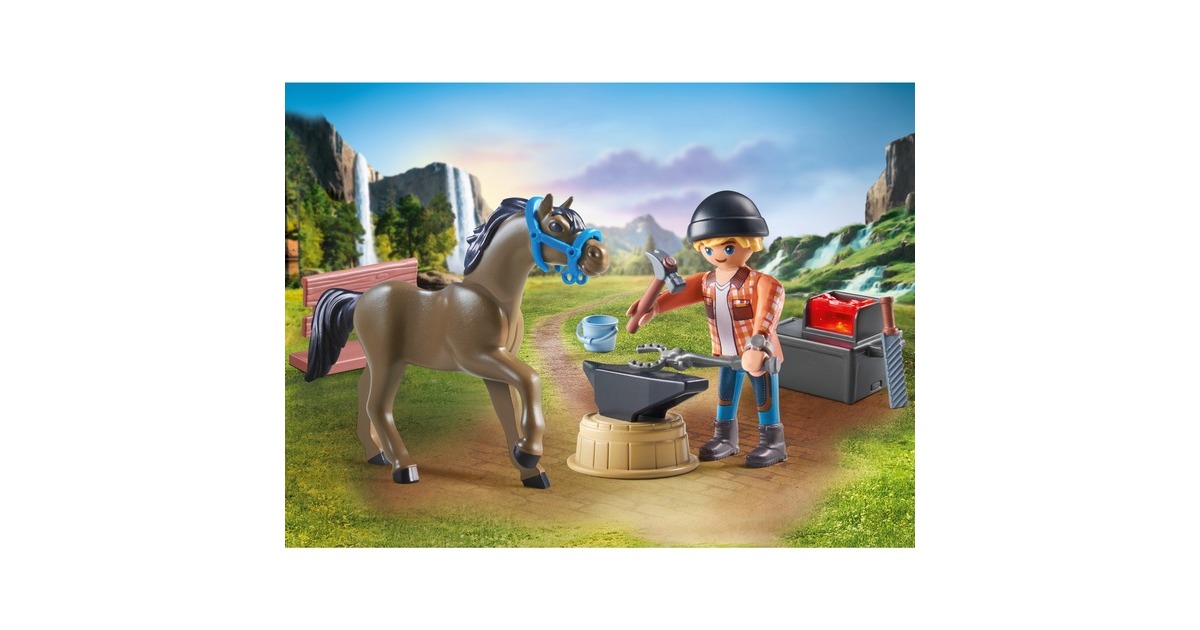 PLAYMOBIL 71357 Horses of Waterfall Hufschmied Ben & Achilles, Konstruktionsspielzeug