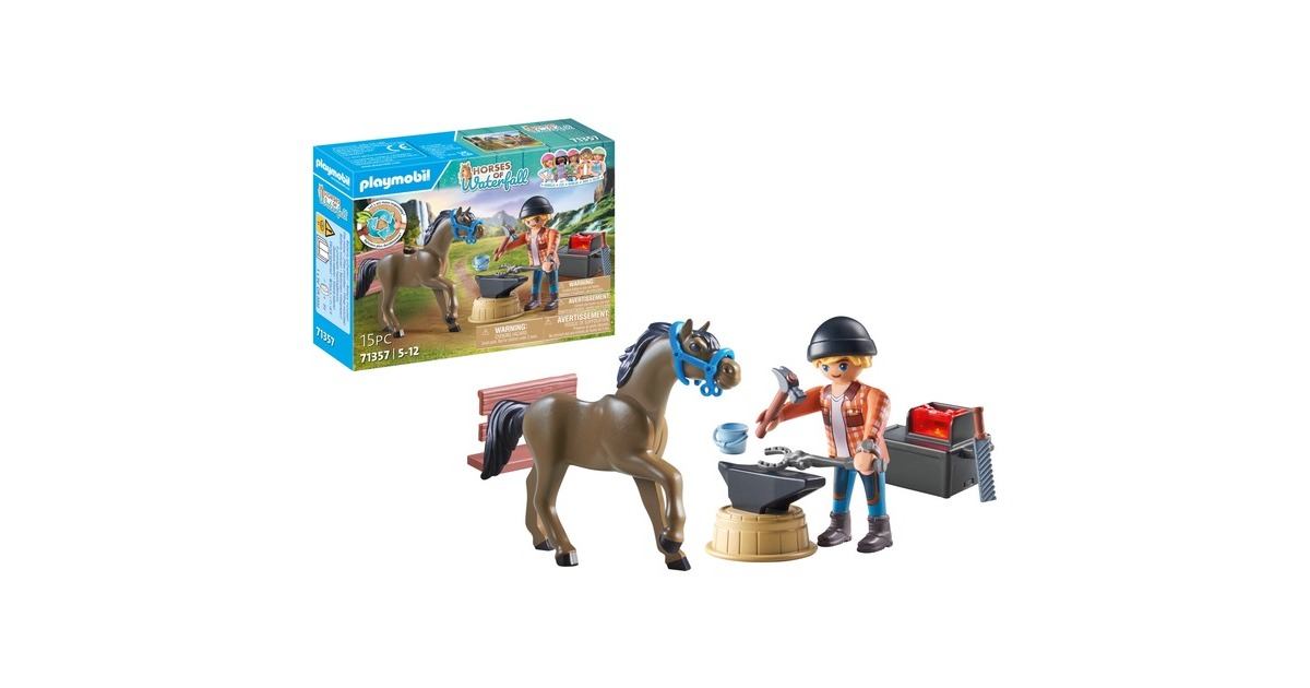 PLAYMOBIL 71357 Horses of Waterfall Hufschmied Ben & Achilles, Konstruktionsspielzeug