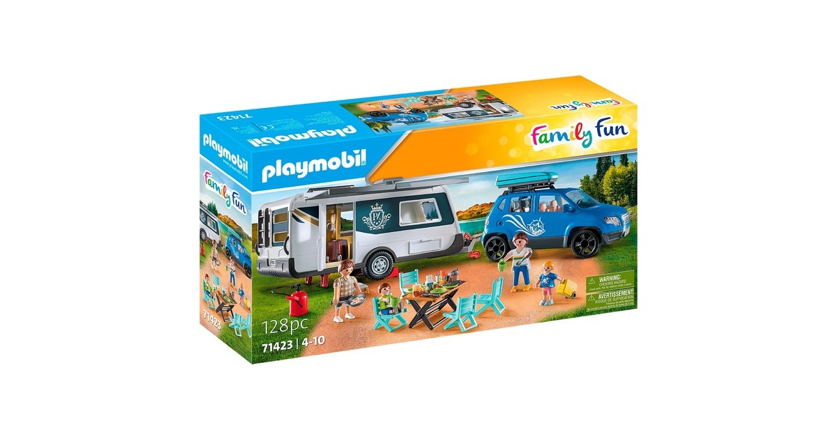 PLAYMOBIL 71423 Family Fun Wohnwagen mit Auto, Konstruktionsspielzeug