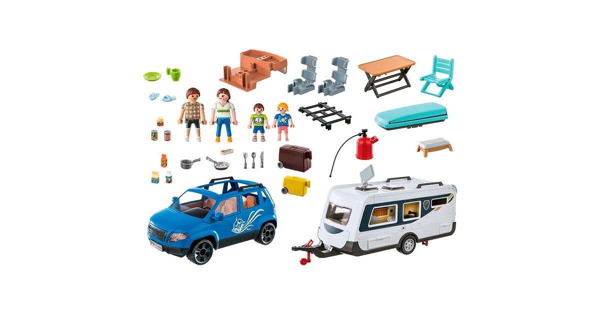 PLAYMOBIL 71423 Family Fun Wohnwagen mit Auto, Konstruktionsspielzeug